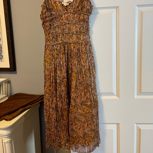 NWT Anthropologie gold and jewel tone midi dress adjustable straps ruched bodice - Picture 6 of 6
